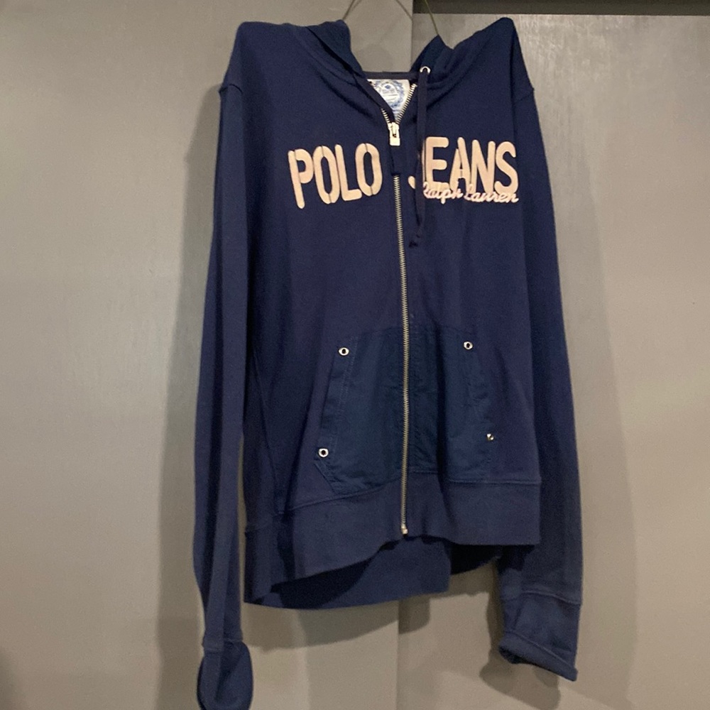 Polo, jeans, Ralph, Lauren, hooded, sweater, jacket, size large
